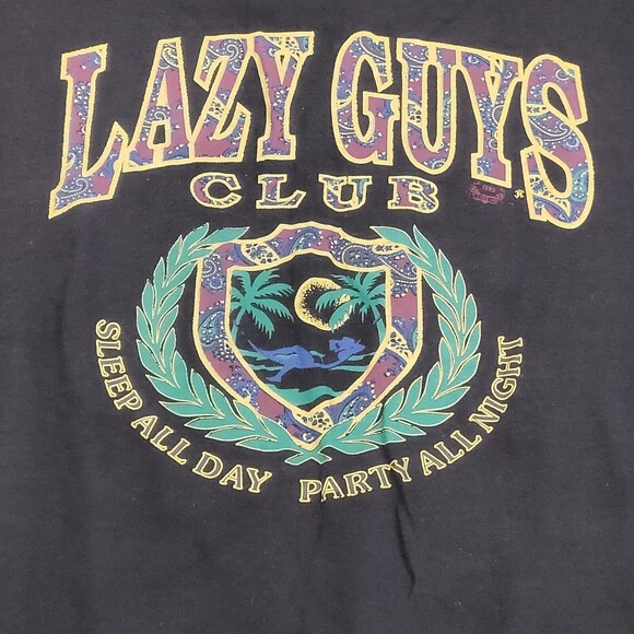 VTG 90s T Shirt XXL Black 2XL Single Stitch California Lazy Guys Club USA Tee - Picture 2 of 9